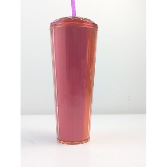 Starbucks Iridescent Coral Faceted Lid Tumbler 24‎ oz with Purple Straw - Picture 8 of 8